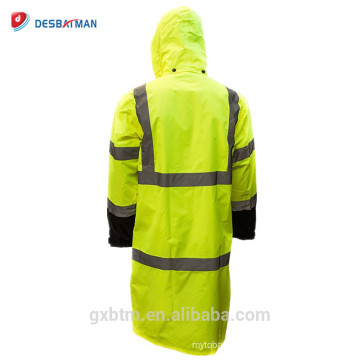 Benutzerdefinierte ANSI Klasse 3 Kapuze Polyester Regenjacke Gelb Wasserdicht Reflektierende Hallo Sichtbarkeit Mann Regenmantel